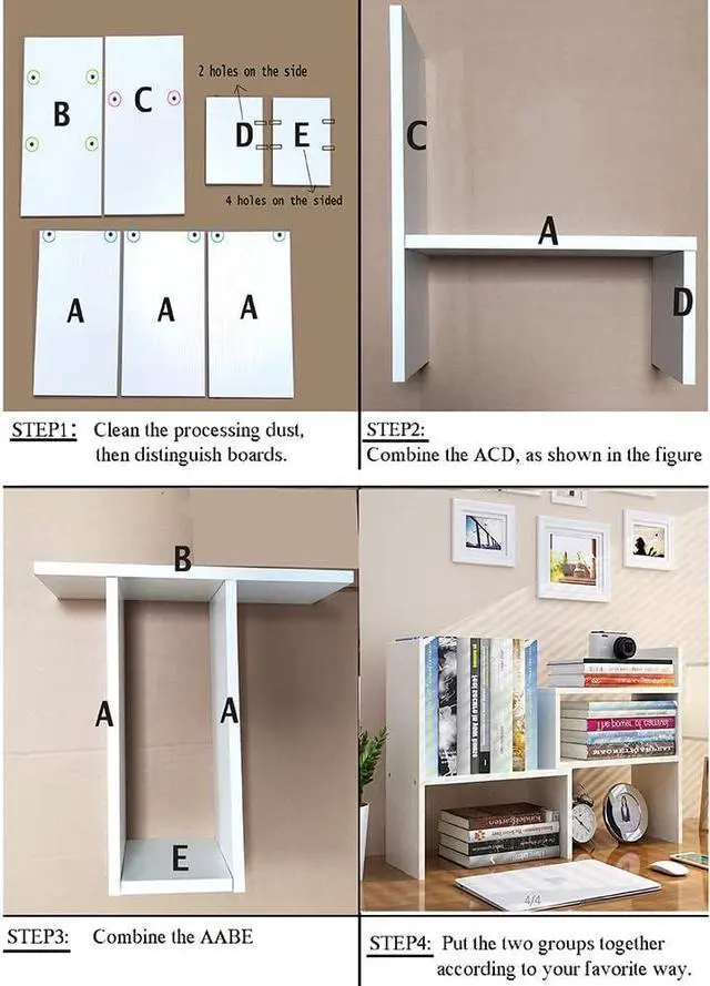 Alt view image 3 of 3 - Desktop Bookshelf, Wood Adjustable Desktop Storage Organizer, Office Storage Rack, Display Shelf Rack, Desk Organizer