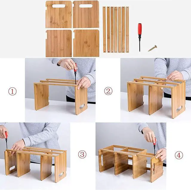 Alt view image 7 of 7 - Desktop Bookshelf Expandable Desktop Organizer Counter Bookcase Desk Storage Organizer Display Shelf Rack for Office Supplies, Kitchen,Bathroom (Black Walnut)