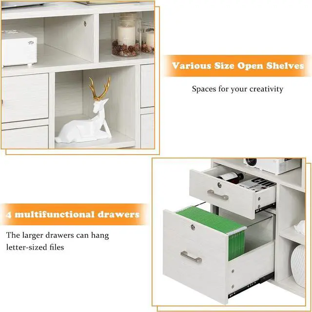 Alt view image 4 of 7 - VINGLI Wood Mobile File Cabinet with 4 Drawers and Shelves, Printer Stand with Open Storage, Lockable Lateral Filing Cabinet for Home Office, Assembly Required, Light Beige Close to White