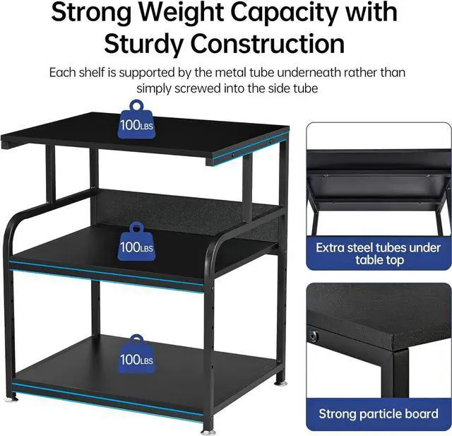Alt view image 3 of 7 - Printer Stand, 23.6 x18.9 x 29.5 Inches Large Printer Table with Adjustable Storage Shelf, 3 Tier Rolling Printer Cart with Wheels for Home Office, Stand for Heat Press Mini Fridge, Black