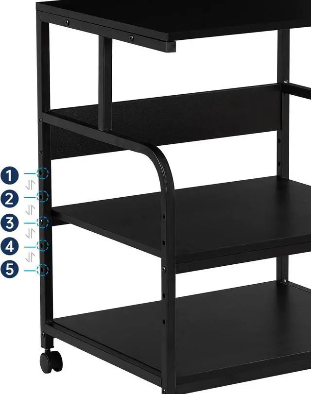 Alt view image 4 of 7 - Printer Stand, 23.6 x18.9 x 29.5 Inches Large Printer Table with Adjustable Storage Shelf, 3 Tier Rolling Printer Cart with Wheels for Home Office, Stand for Heat Press Mini Fridge, Black