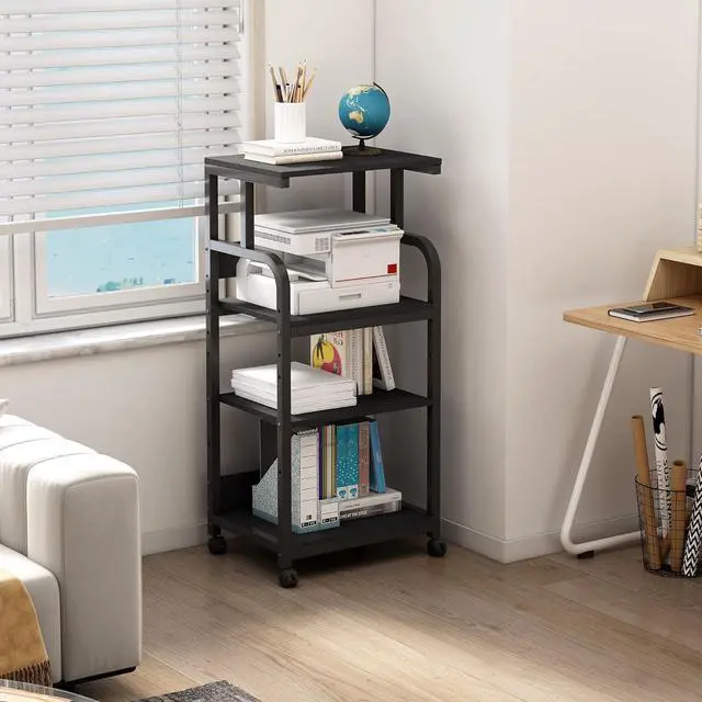Alt view image 2 of 7 - Printer Stand with Adjustable Shelf, 4 Tier Large Tall Printer Table with Wheels for Home Office Storage and Organization, Rolling Stand Cart for Computer Tower CPU Shredder, Black