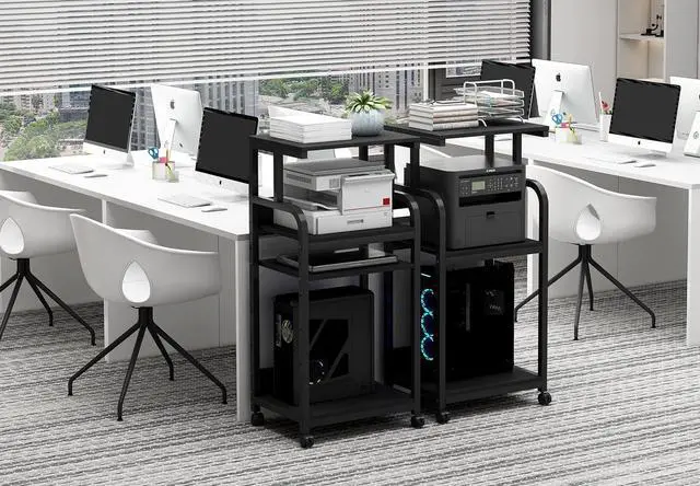 Alt view image 4 of 7 - Printer Stand with Adjustable Shelf, 4 Tier Large Tall Printer Table with Wheels for Home Office Storage and Organization, Rolling Stand Cart for Computer Tower CPU Shredder, Black