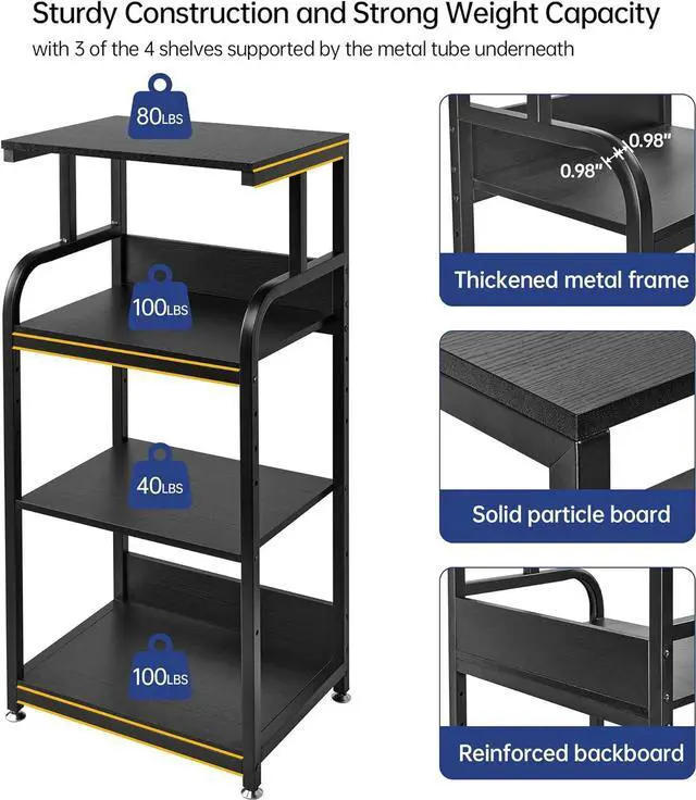 Alt view image 5 of 7 - Printer Stand with Adjustable Shelf, 4 Tier Large Tall Printer Table with Wheels for Home Office Storage and Organization, Rolling Stand Cart for Computer Tower CPU Shredder, Black