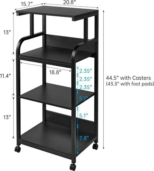 Alt view image 6 of 7 - Printer Stand with Adjustable Shelf, 4 Tier Large Tall Printer Table with Wheels for Home Office Storage and Organization, Rolling Stand Cart for Computer Tower CPU Shredder, Black