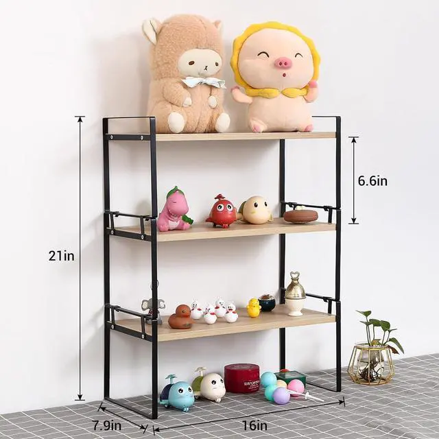 Alt view image 2 of 7 - YGYQZ Wood Office Desk Shelf Organizer - Desktop Supplies Cute Dresser Top Organization Storage Rack and Cubicle Decor Aesthetic Bookshelf for Women Man and Kids (Black Wood-Three Tier)
