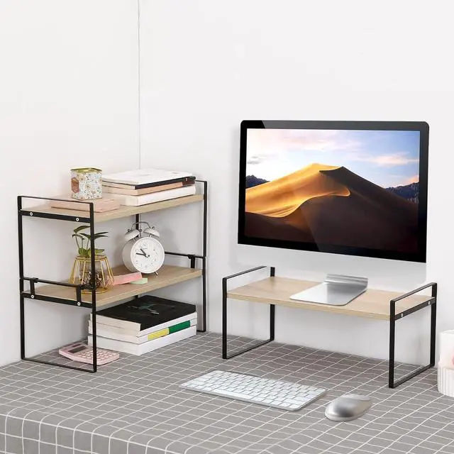 Alt view image 7 of 7 - YGYQZ Wood Office Desk Shelf Organizer - Desktop Supplies Cute Dresser Top Organization Storage Rack and Cubicle Decor Aesthetic Bookshelf for Women Man and Kids (Black Wood-Three Tier)