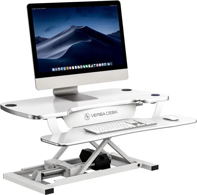 Main image of VRSADESK PowerPro Electric Standing Desk Converter - Height Adjustable Desk Riser with Keyboard Tray - Holds 80 lbs - Built-in USB Charging Port - Ergonomic Sit Stand Workstation | White (36 inch)