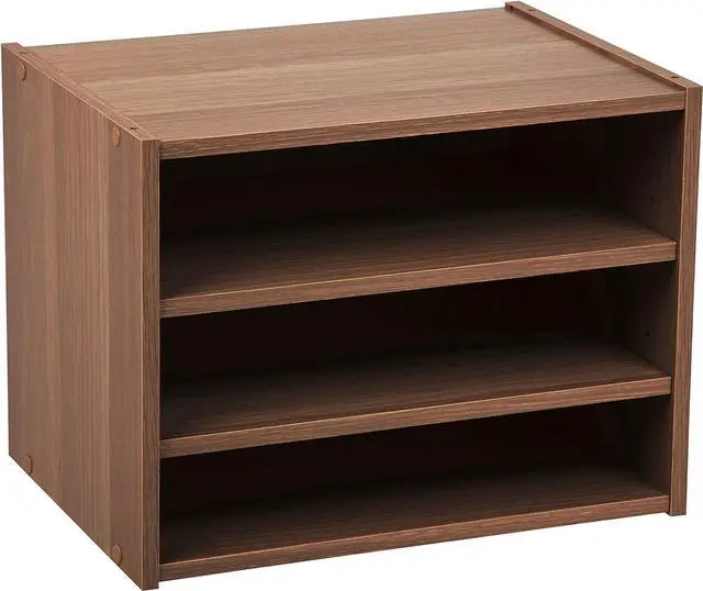 Main image of IRIS USA 3-Shelves Modular Wood Stacking Storage Box, for Office Closet and Nightstand, Easy Assembly, Customizable, Stacking Storage Boxes, Walnut