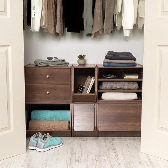 Alt view image 4 of 7 - IRIS USA 3-Shelves Modular Wood Stacking Storage Box, for Office Closet and Nightstand, Easy Assembly, Customizable, Stacking Storage Boxes, Walnut