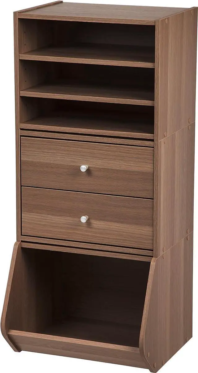Alt view image 6 of 7 - IRIS USA 3-Shelves Modular Wood Stacking Storage Box, for Office Closet and Nightstand, Easy Assembly, Customizable, Stacking Storage Boxes, Walnut