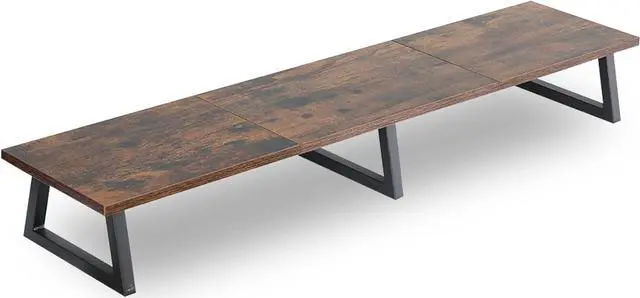 Main image of TEAMIX 42 inch Large [Dual] [Monitor] [Riser],Rustic Brown Extra Long TV [Stand Wood & Steel Desktop [Riser] with Storage for [Dual] Screen Office Desk Organization