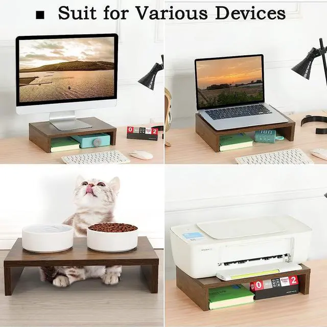 Alt view image 4 of 6 - TEAMIX Monitor Riser - 2 Pack, Rustic Brown Wood Adjustable Stand for 2 Monitors/Laptop/PC