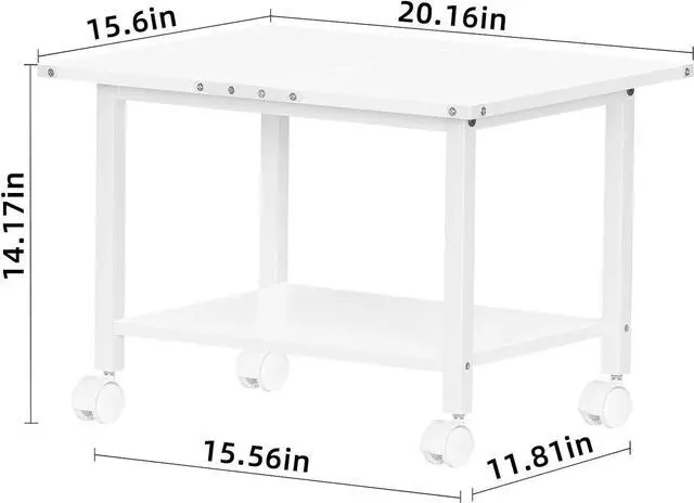 Alt view image 3 of 7 - Lerliuo Under Desk Printer Stand, 2-Tier Industrial Mobile Printer Table with Storage Shelf and Steel Frame, Rolling Printer Cart Holder with Lockable Wheels for Home, Office (White)