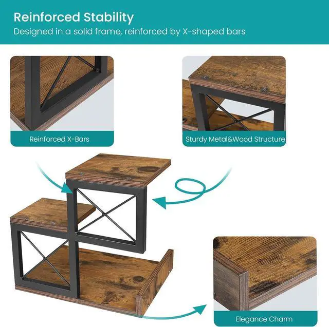 Alt view image 5 of 7 - ELITEROO Desk Shelf Organizer, Wood Desktop Organizer Small Bookshelf, 3 Tier Storage Shelf Riser Display Stand for Office Decor and Desk Accessories, Rustic Brown Black