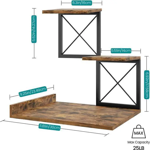 Alt view image 3 of 7 - ELITEROO Desk Shelf Organizer, Wood Desktop Organizer Small Bookshelf, 3 Tier Storage Shelf Riser Display Stand for Office Decor and Desk Accessories, Rustic Brown Black