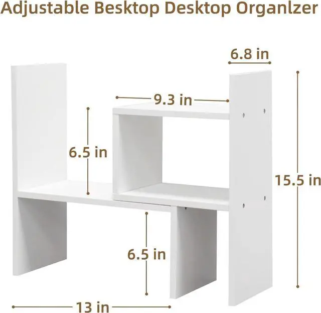 Alt view image 3 of 7 - TY ARTS & CULTURE - Expandable Wood Desktop Storage Organizer Multipurpose Desk Bookshelf Display Shelf Rack Counter Top Bookcase for Office Home | Pure White
