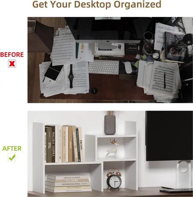 Alt view image 6 of 7 - TY ARTS & CULTURE - Expandable Wood Desktop Storage Organizer Multipurpose Desk Bookshelf Display Shelf Rack Counter Top Bookcase for Office Home | Pure White
