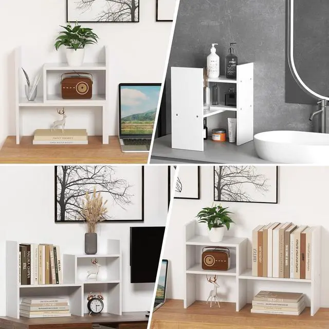 Alt view image 5 of 7 - TY ARTS & CULTURE - Expandable Wood Desktop Storage Organizer Multipurpose Desk Bookshelf Display Shelf Rack Counter Top Bookcase for Office Home | Pure White