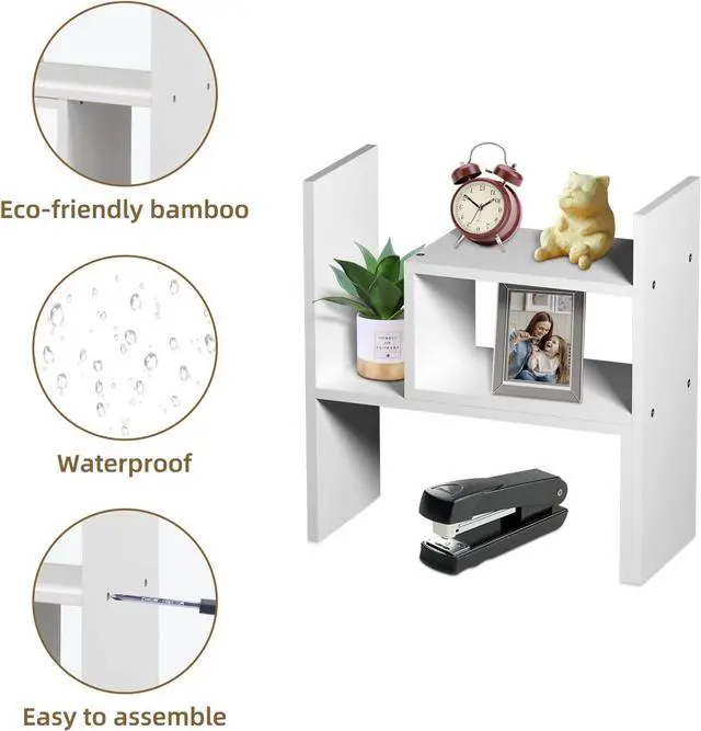 Alt view image 7 of 7 - TY ARTS & CULTURE - Expandable Wood Desktop Storage Organizer Multipurpose Desk Bookshelf Display Shelf Rack Counter Top Bookcase for Office Home | Pure White