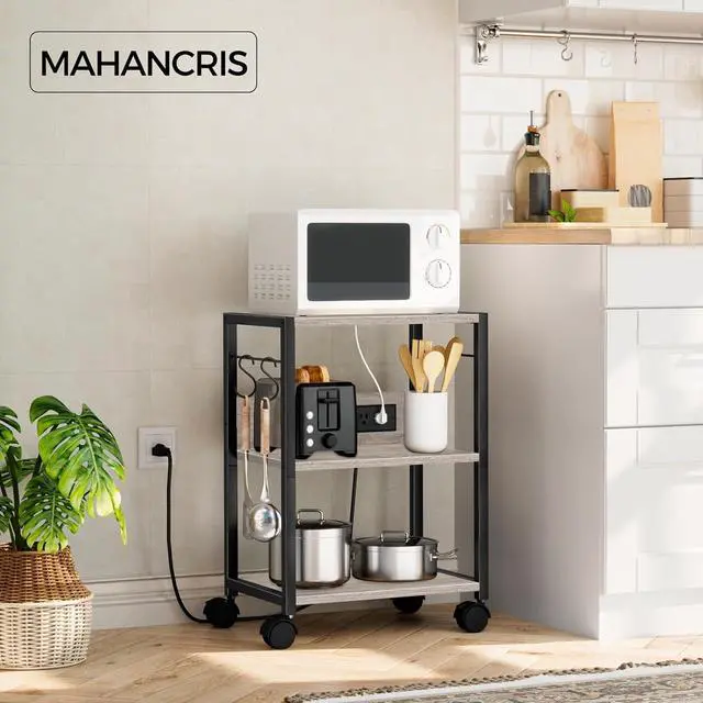 Alt view image 2 of 7 - Industrial Printer Cart, 3-Tier Mobile Printer Stand, Rolling Cart with Power Outlets and USB Ports, Home Printer Stand with 2 Hooks, for Office, Living Room, Greige PTHG40E01