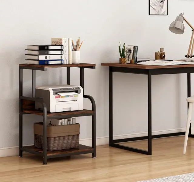 Alt view image 3 of 7 - Printer Stand, 3 Tier Printer Cart with Storage Shelf, Rolling Printer Table with Wheels for Home Office Organization, Stand for Heat Press Microwave, Industrial Style