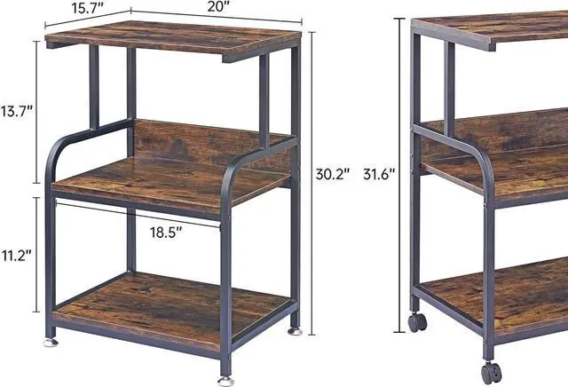 Alt view image 6 of 7 - Printer Stand, 3 Tier Printer Cart with Storage Shelf, Rolling Printer Table with Wheels for Home Office Organization, Stand for Heat Press Microwave, Industrial Style