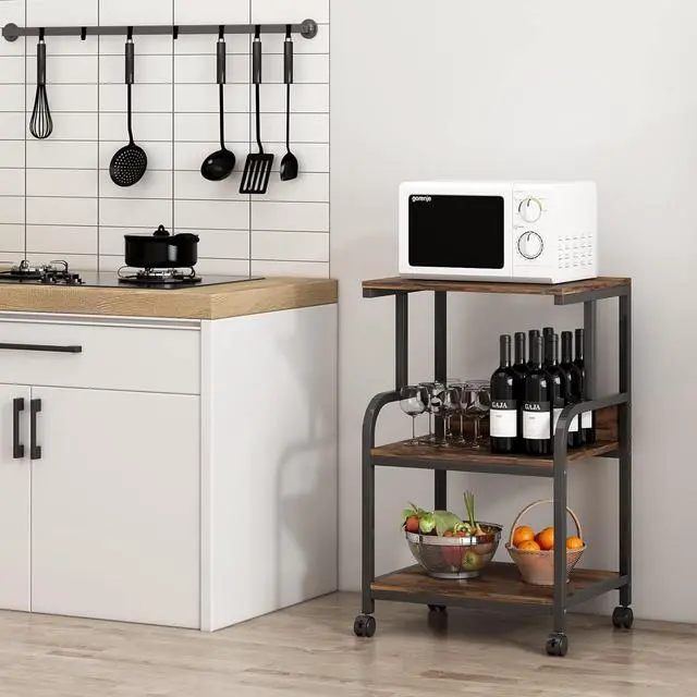 Alt view image 4 of 7 - Printer Stand, 3 Tier Printer Cart with Storage Shelf, Rolling Printer Table with Wheels for Home Office Organization, Stand for Heat Press Microwave, Industrial Style
