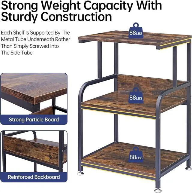 Alt view image 7 of 7 - Printer Stand, 3 Tier Printer Cart with Storage Shelf, Rolling Printer Table with Wheels for Home Office Organization, Stand for Heat Press Microwave, Industrial Style