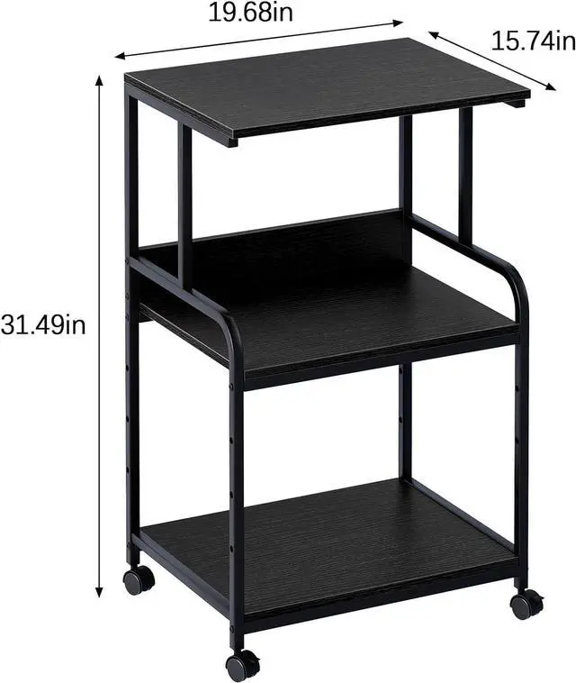 Alt view image 3 of 7 - Printer Stand with Storage Shelf,3 Tier Printer Cart with Wheels,Mobile Printer Table for Home Office,Stands for Printer Heat Press Scanner Fax,Industrial Style (Black)