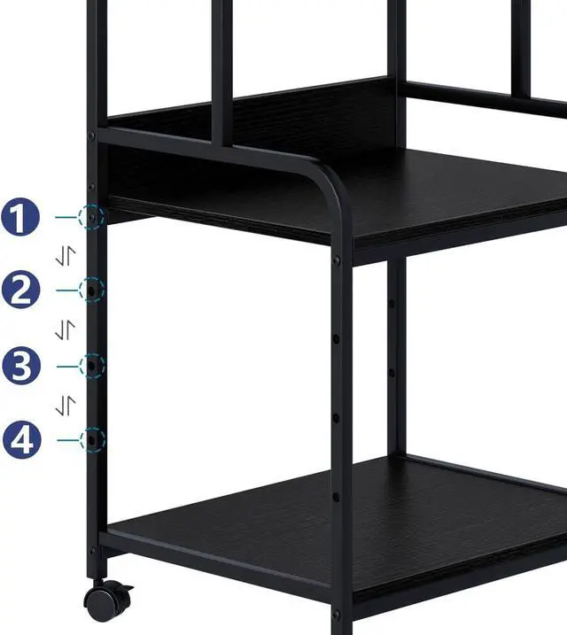 Alt view image 5 of 7 - Printer Stand with Storage Shelf,3 Tier Printer Cart with Wheels,Mobile Printer Table for Home Office,Stands for Printer Heat Press Scanner Fax,Industrial Style (Black)