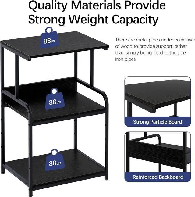 Alt view image 7 of 7 - Printer Stand with Storage Shelf,3 Tier Printer Cart with Wheels,Mobile Printer Table for Home Office,Stands for Printer Heat Press Scanner Fax,Industrial Style (Black)