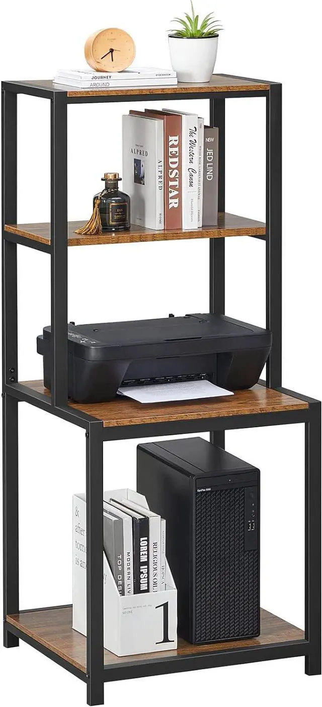 Alt view image 4 of 4 - GreenForest Printer Stand with Storage Shelf, 49.2 inch Large Tall 4 Tier Printer Table for Home Office Organization Space Saving Desk Rack for Printer Computer CPU Shredder, Walnut