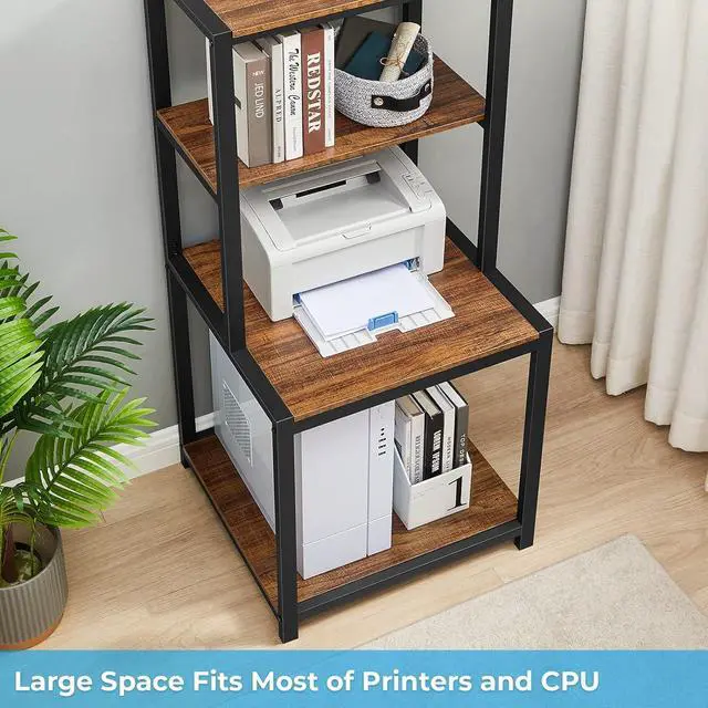 Alt view image 2 of 4 - GreenForest Printer Stand with Storage Shelf, 49.2 inch Large Tall 4 Tier Printer Table for Home Office Organization Space Saving Desk Rack for Printer Computer CPU Shredder, Walnut