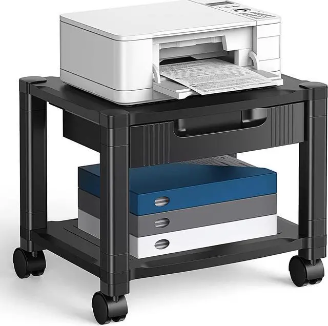 Main image of HUANUO Printer Stand with Cable Management and Storage Drawer, Printer Table with Locking Wheels, 14.1-inch Maximum Height Printer Cart for Under Desk, Home, Office, HNDPS