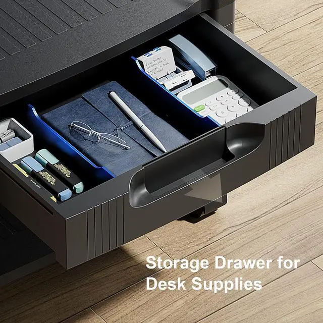 Alt view image 3 of 7 - HUANUO Printer Stand with Cable Management and Storage Drawer, Printer Table with Locking Wheels, 14.1-inch Maximum Height Printer Cart for Under Desk, Home, Office, HNDPS