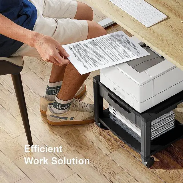 Alt view image 6 of 7 - HUANUO Printer Stand with Cable Management and Storage Drawer, Printer Table with Locking Wheels, 14.1-inch Maximum Height Printer Cart for Under Desk, Home, Office, HNDPS