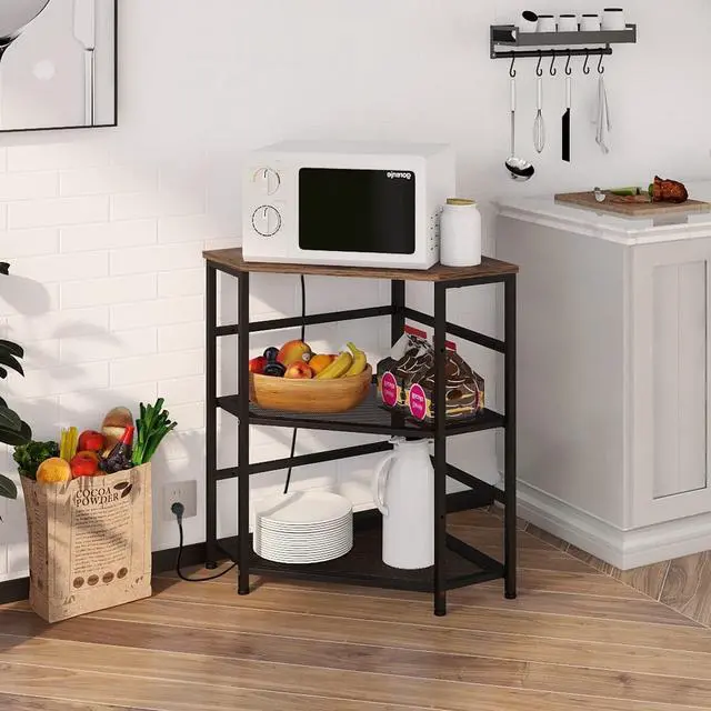 Alt view image 6 of 7 - VEDECASA Corner Printer Stand Table with Power Outlet Charging Plugs USB Port Adjustable Storage Shelf Computer Tower CPU Stand Holder for Home Office (Brown)