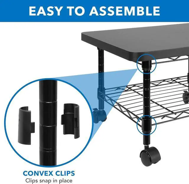 Alt view image 5 of 7 - Mount-It! Under Desk Printer Stand with Wheels | Mobile Printer and Fax Cart with Storage Shelf for Office and Home Use, 2 Tiers (Black)