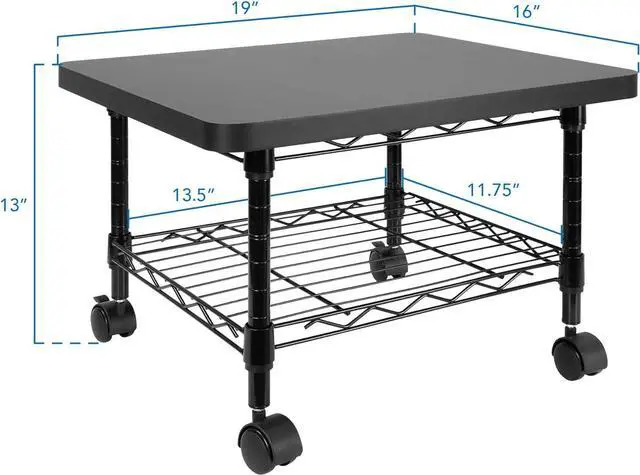 Alt view image 6 of 7 - Mount-It! Under Desk Printer Stand with Wheels | Mobile Printer and Fax Cart with Storage Shelf for Office and Home Use, 2 Tiers (Black)