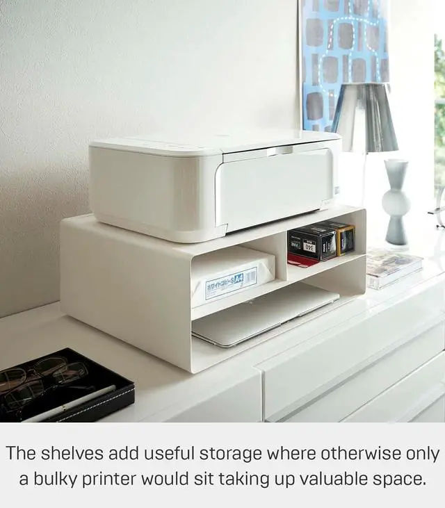 Alt view image 4 of 7 - Yamazaki Home Desktop Printer Stand - Computer Accessory Office Organizer Steel One Size White