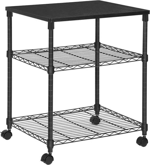 Main image of SONGMICS 3 Tier Printer Stand, Printer Table with Wheels, Rolling Printer Cart, Printer Desk with Metal Frame for Home Office, 22 x 18.1 x 26.8 Inches, Black ULGR32BK