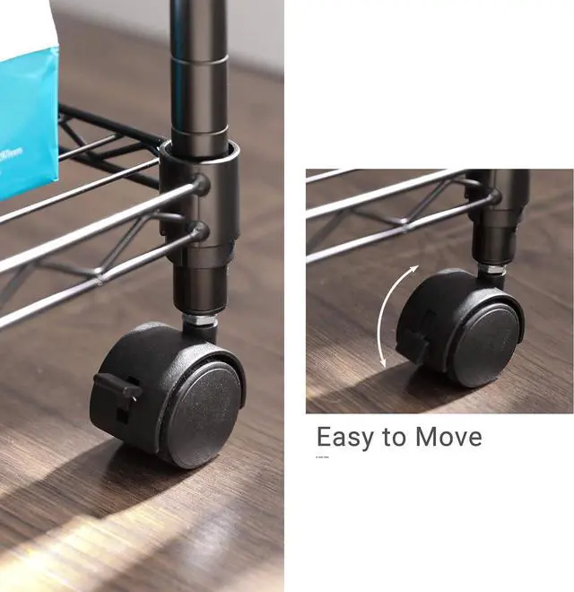 Alt view image 6 of 7 - SONGMICS 3 Tier Printer Stand, Printer Table with Wheels, Rolling Printer Cart, Printer Desk with Metal Frame for Home Office, 22 x 18.1 x 26.8 Inches, Black ULGR32BK