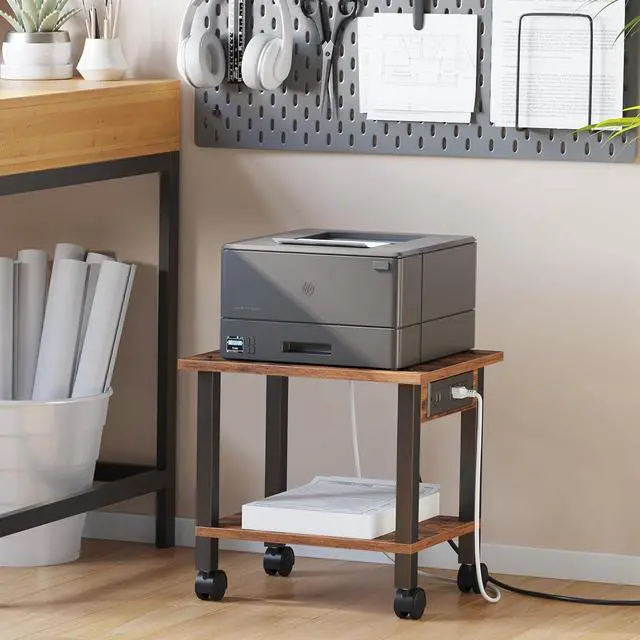 Alt view image 2 of 7 - TUTOTAK 2 Tier Printer Stand, Rolling Printer Cart, Printer Table with Wheels,Brown PS01BB001