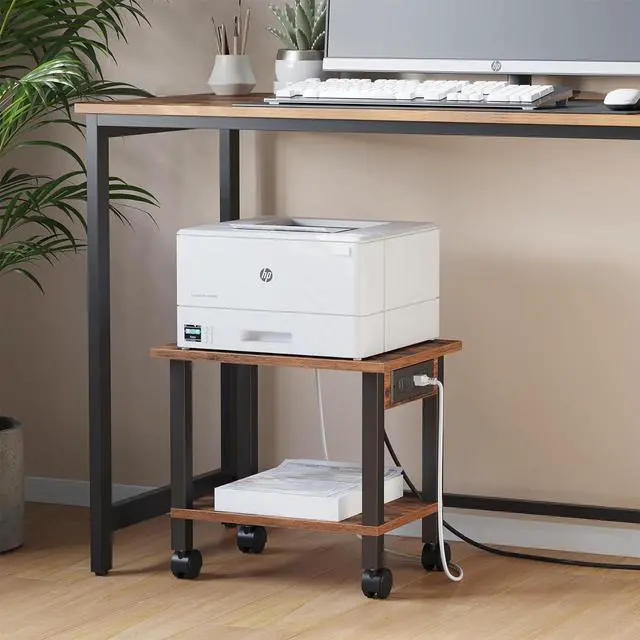 Alt view image 3 of 7 - TUTOTAK 2 Tier Printer Stand, Rolling Printer Cart, Printer Table with Wheels,Brown PS01BB001