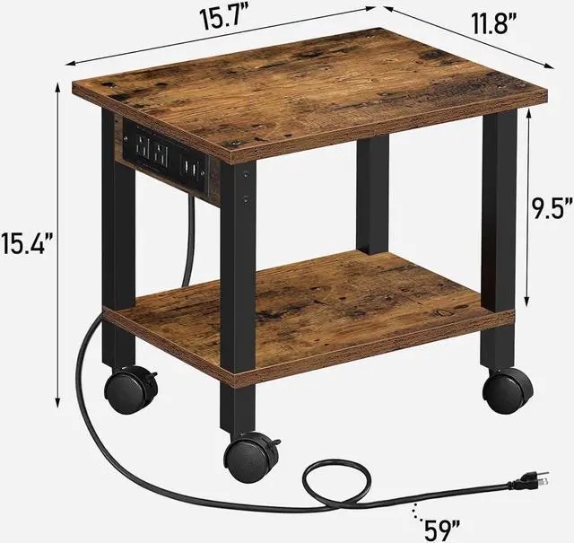 Alt view image 4 of 7 - TUTOTAK 2 Tier Printer Stand, Rolling Printer Cart, Printer Table with Wheels,Brown PS01BB001