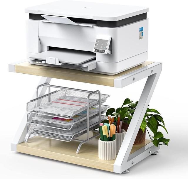 2-Tier Wooden Printer Stand With Drawer – Desktop Organizer For Printer, Scanner, Home Office, Rustic Brown