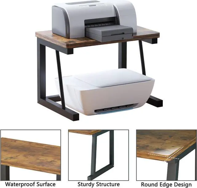 Alt view image 5 of 7 - Desktop Printer Stand, 2-Tier Wood Rustic Printer Shelf for 3D & Laser Printer, Scanner, Copier, Durable Small Space Storage Organizer for Home Office Kitchen (2-Tier, Brown)