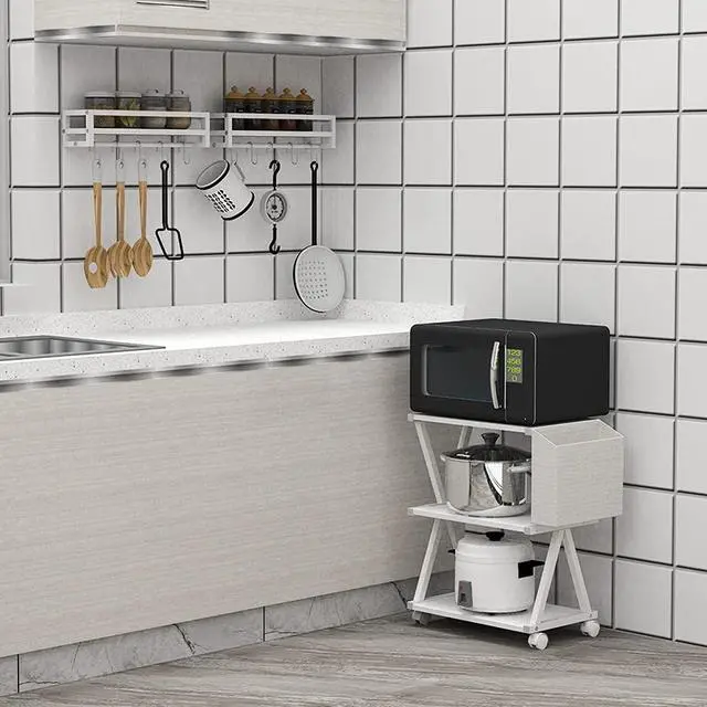 Alt view image 7 of 7 - VEDECASA White Mobile Printer Stand 3 Tier Wood Shelf Metal Frame Printer Cart with Storage Bag for Home Office Modern Under Desk Table Side Printer Cart with Rolling Caster Wheel