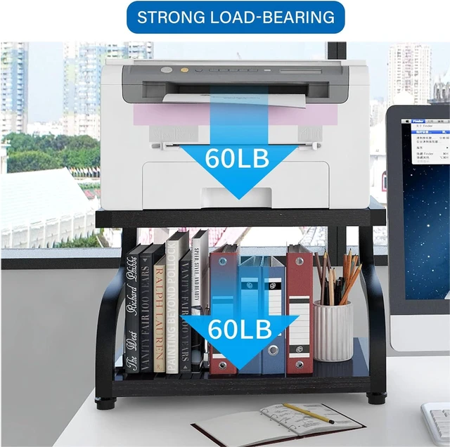 Alt view image 3 of 7 - PUNCIA 2 Tier Wood Printer Stand with Storage Heavy Duty Desktop Shelf